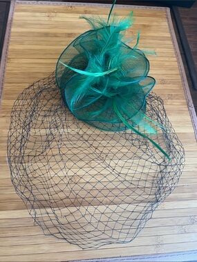 Emerald Green Feathered Veiled Fascinator